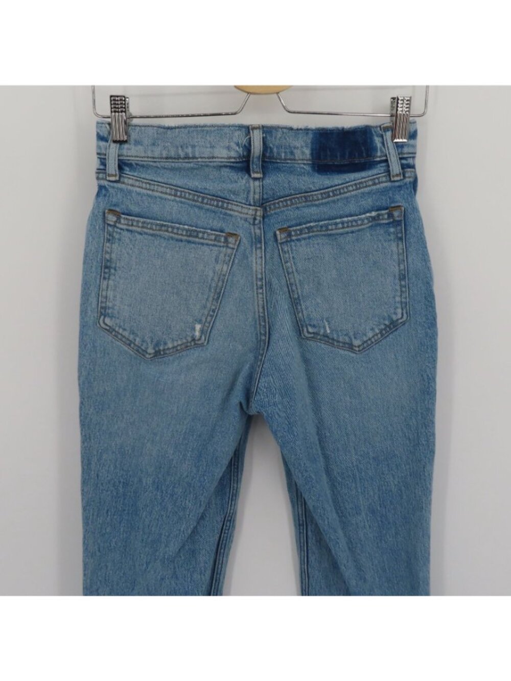 Abercrombie & Fitch 4/27 90s Straight Ultra High Rise Distressed Blue Denim Jean - Picture 6 of 12
